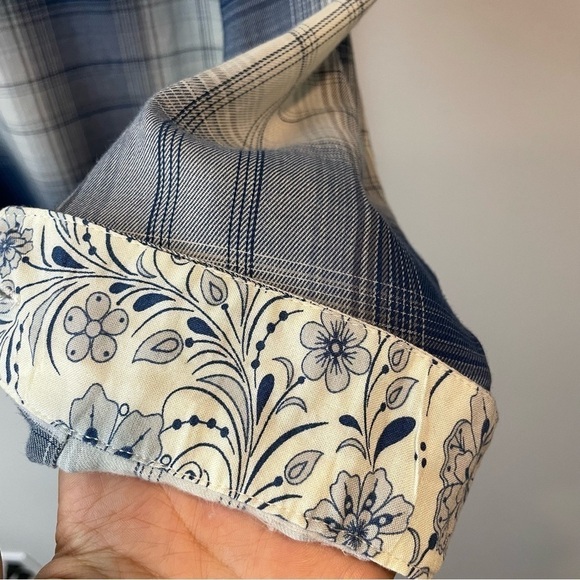 Maurices Plaid Floral Button Down Shirt Sz S Blue White Mixed Print Top Boho - Picture 8 of 11